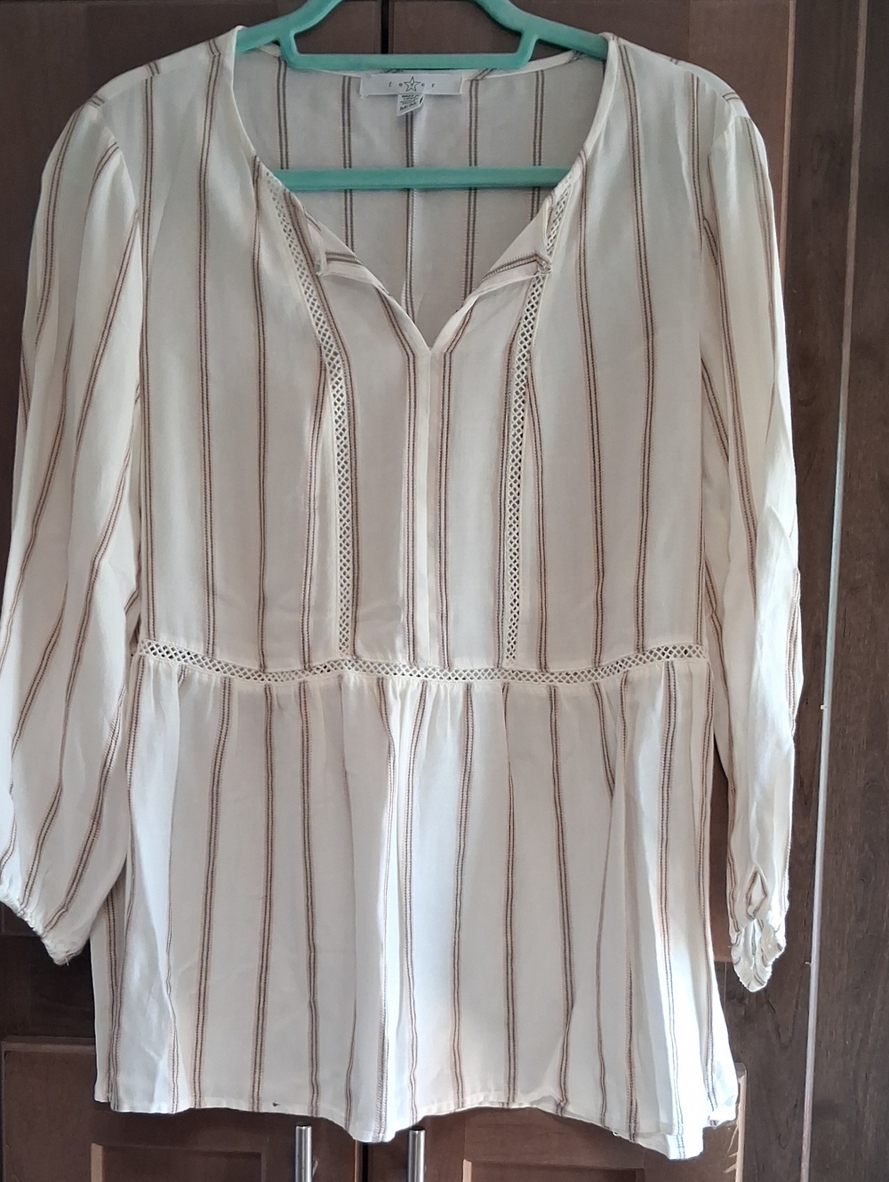 Women’s Cream Stripe Peasant Blouse - Fever